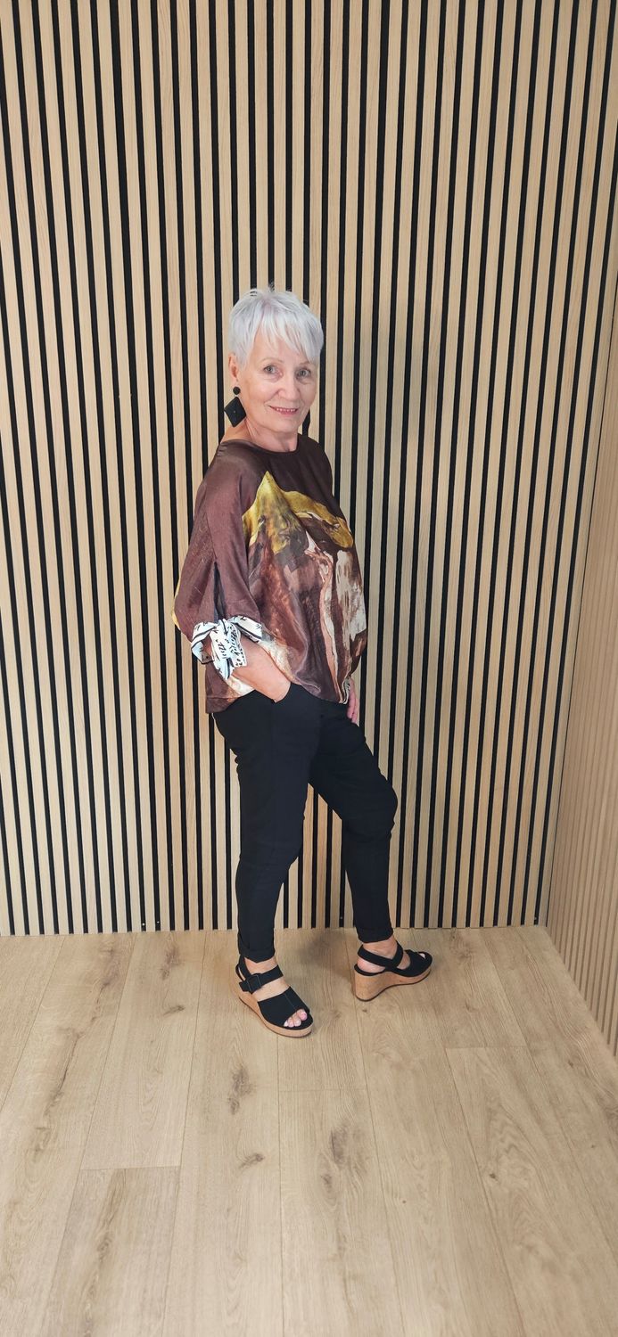 Côte d'Azur Print Tie Sleeve Top – Brown