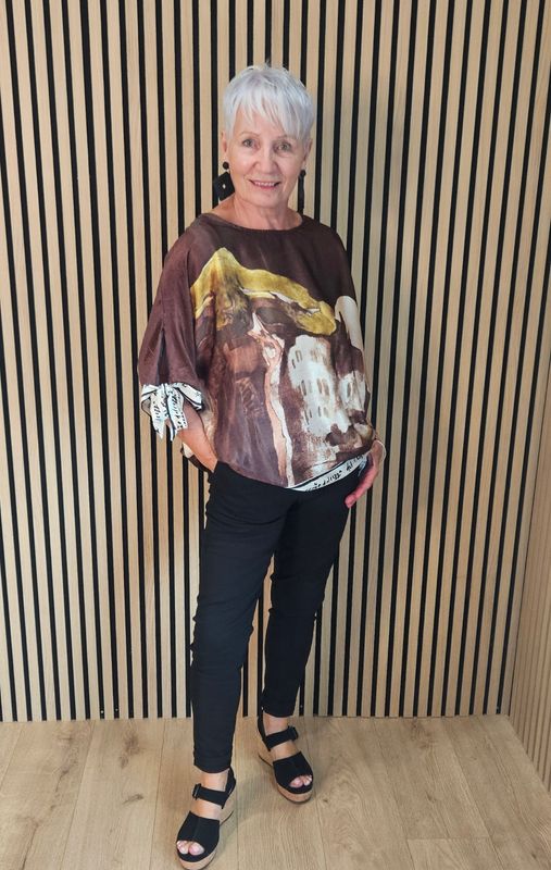 Côte d'Azur Print Tie Sleeve Top – Brown Côte d'Azur Print Tie Sleeve Top – Brown