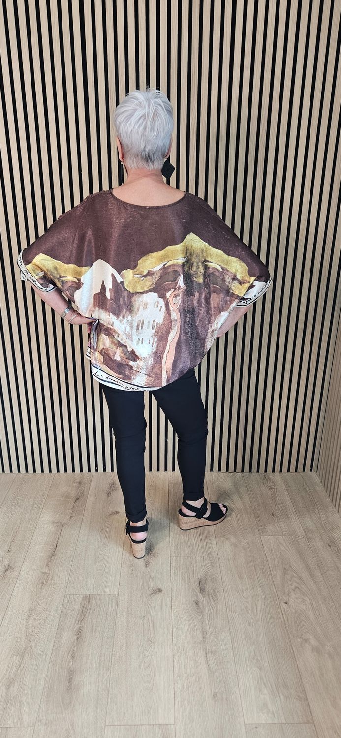 Côte d'Azur Print Tie Sleeve Top – Brown