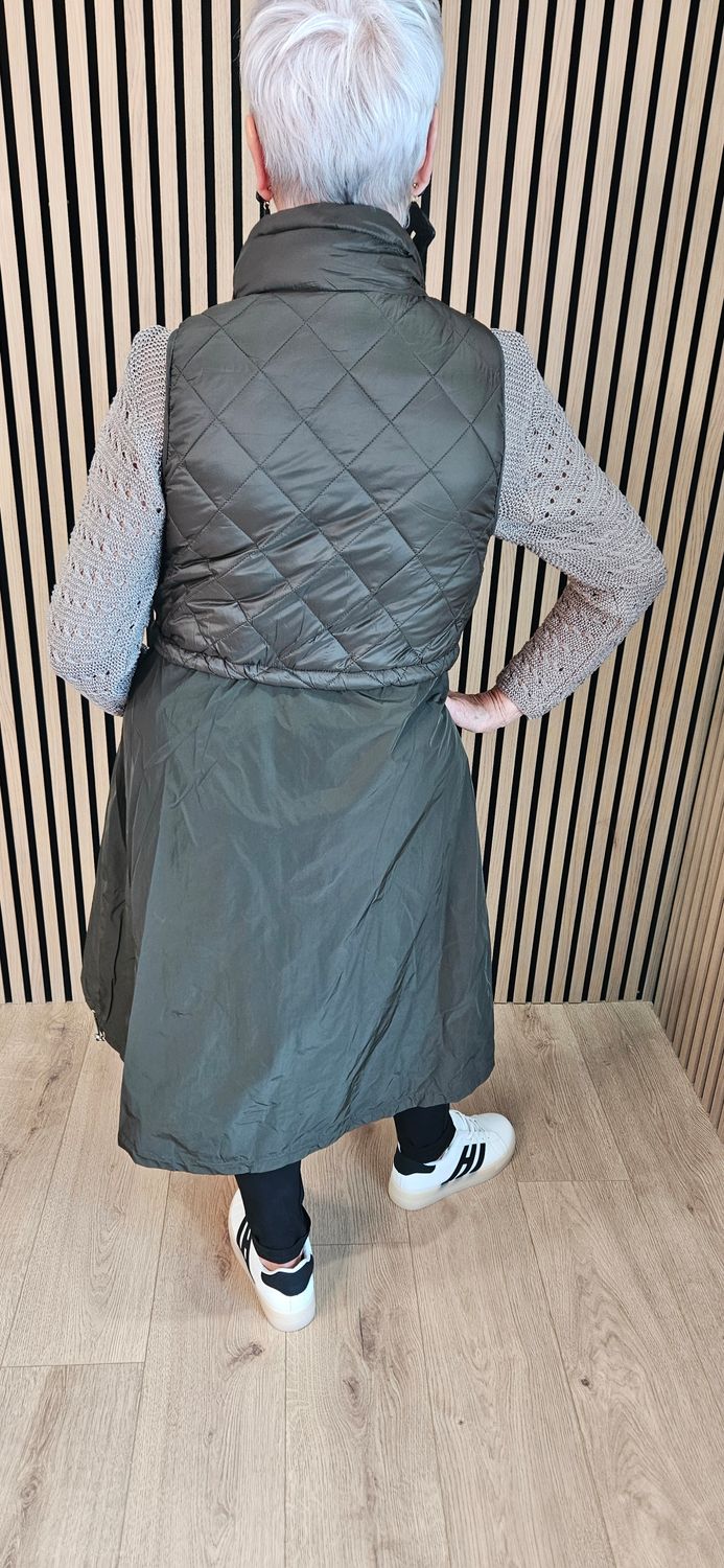 Longline Quilted Gilet – Khaki