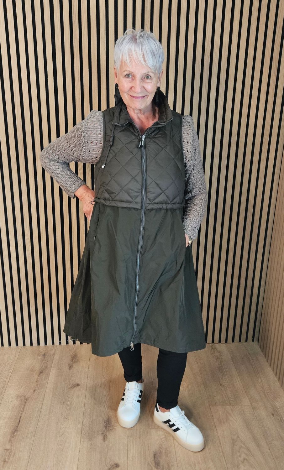 Longline Quilted Gilet – Khaki