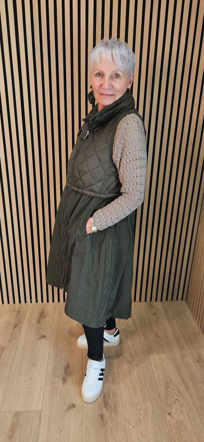 Longline Quilted Gilet – Khaki