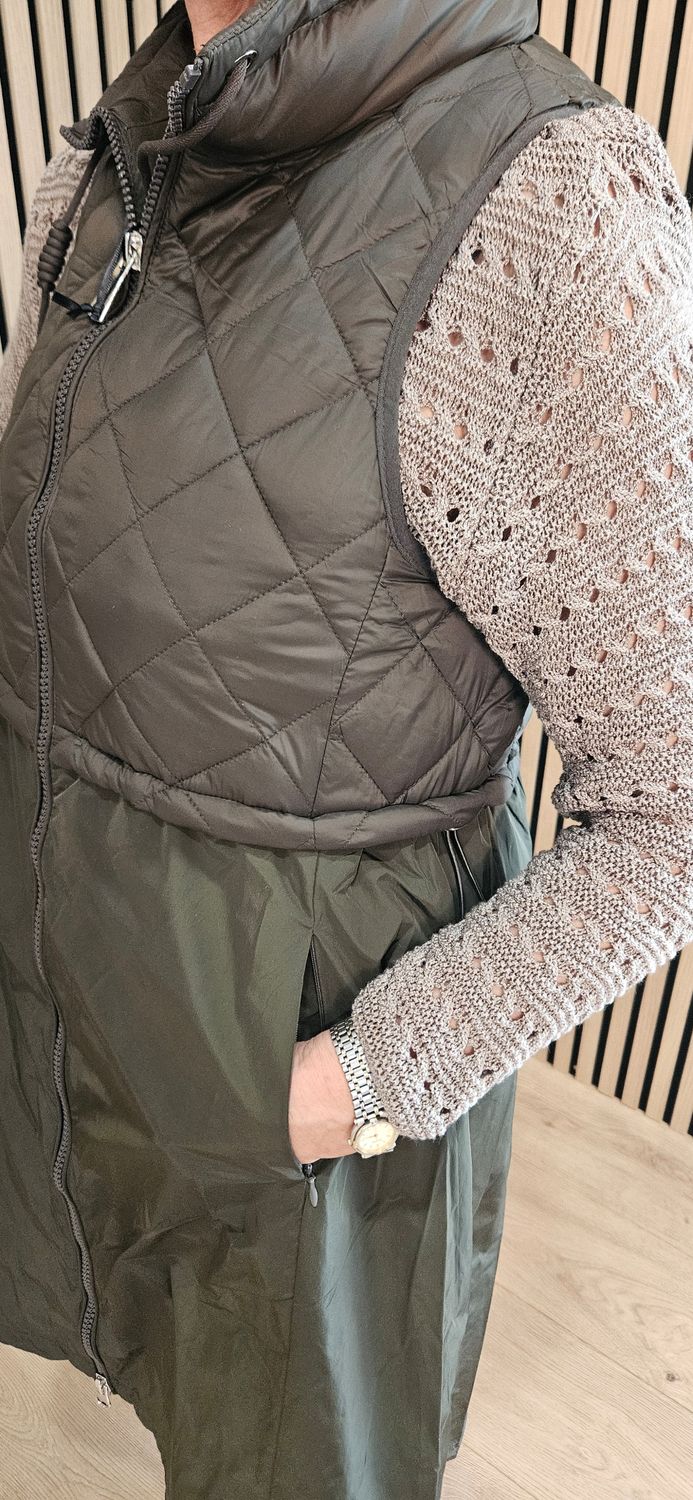 Longline Quilted Gilet – Khaki