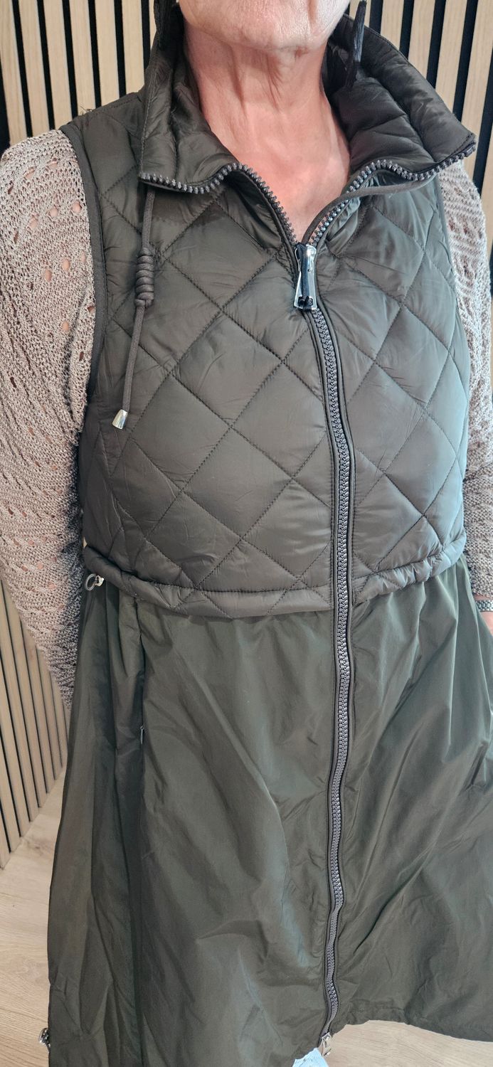 Longline Quilted Gilet – Khaki