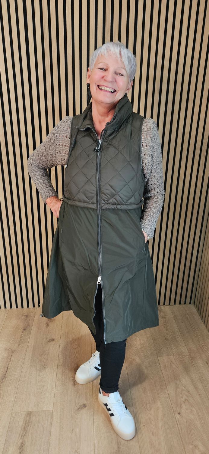 Longline Quilted Gilet – Khaki
