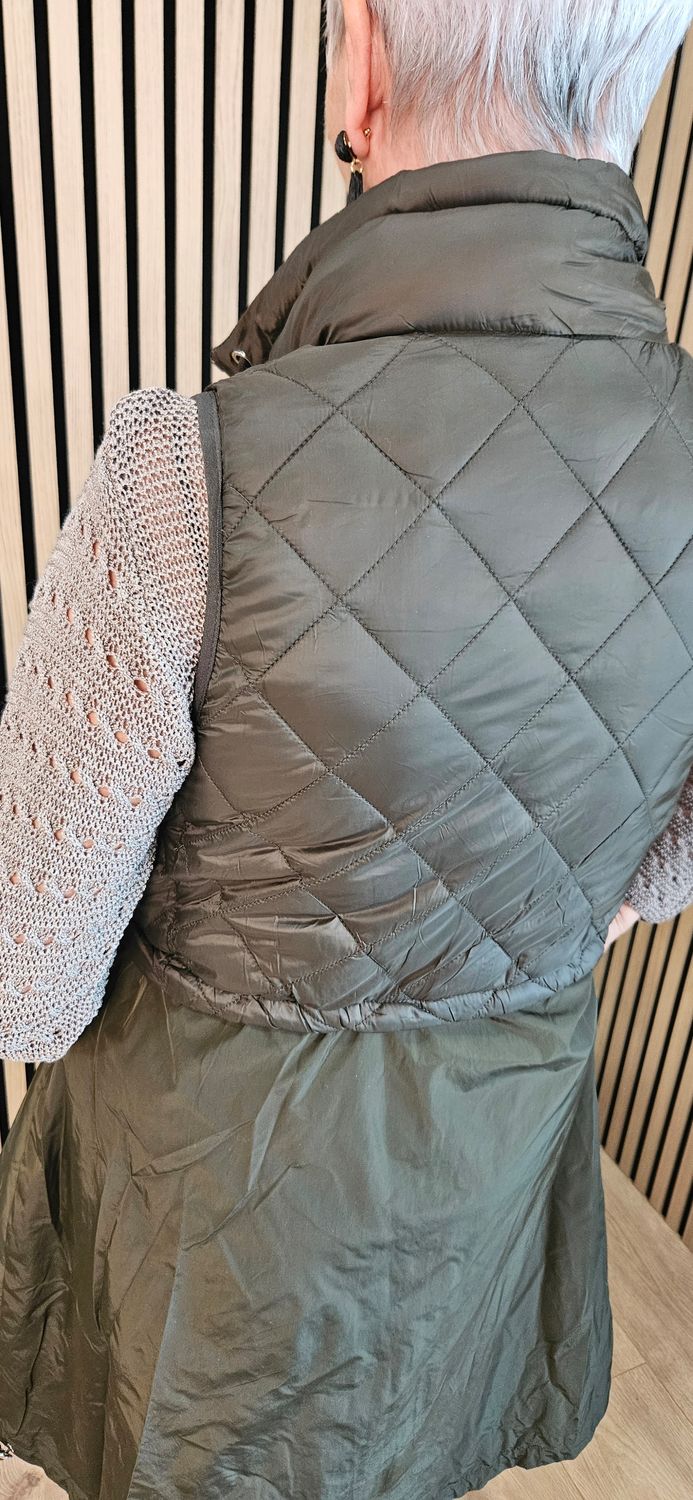 Longline Quilted Gilet – Khaki