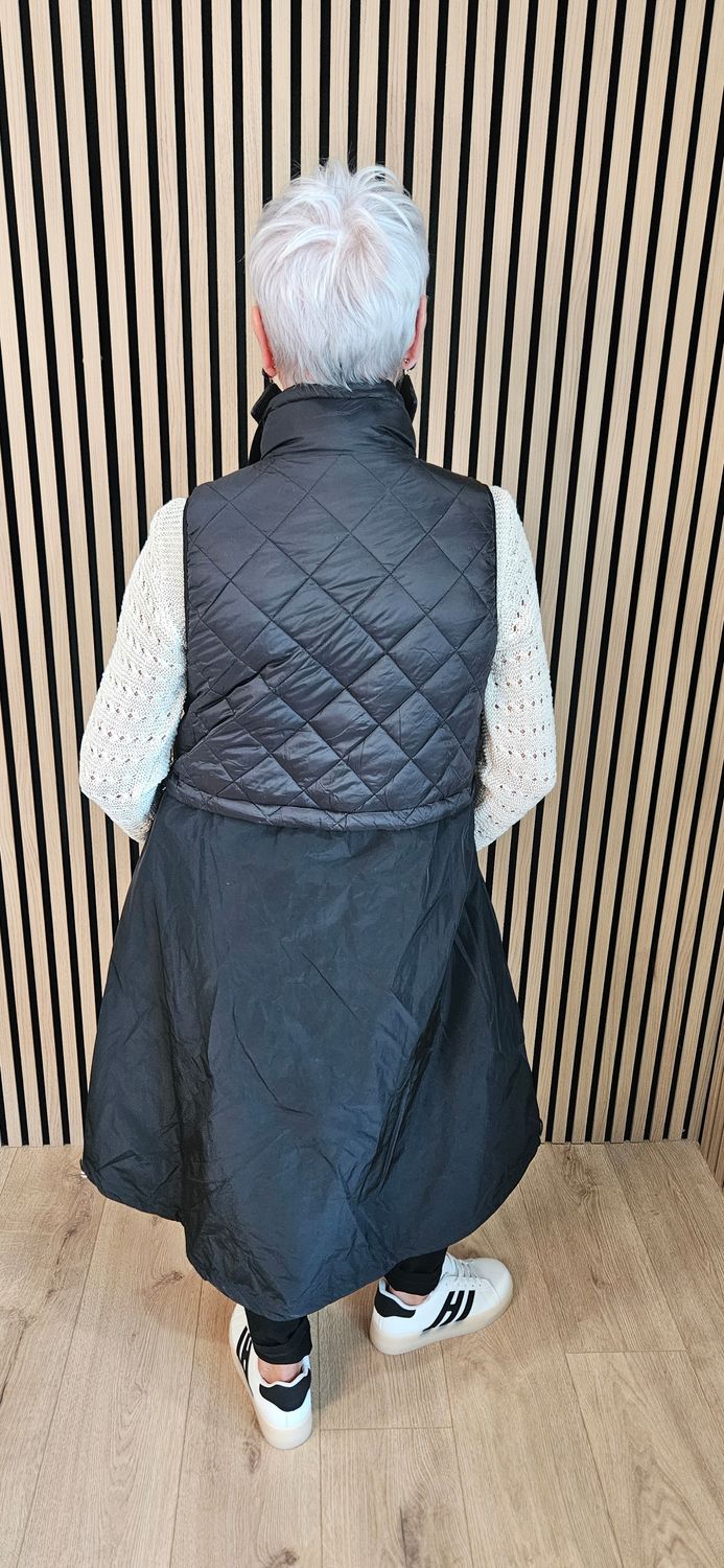 Longline Quilted Gilet - Black