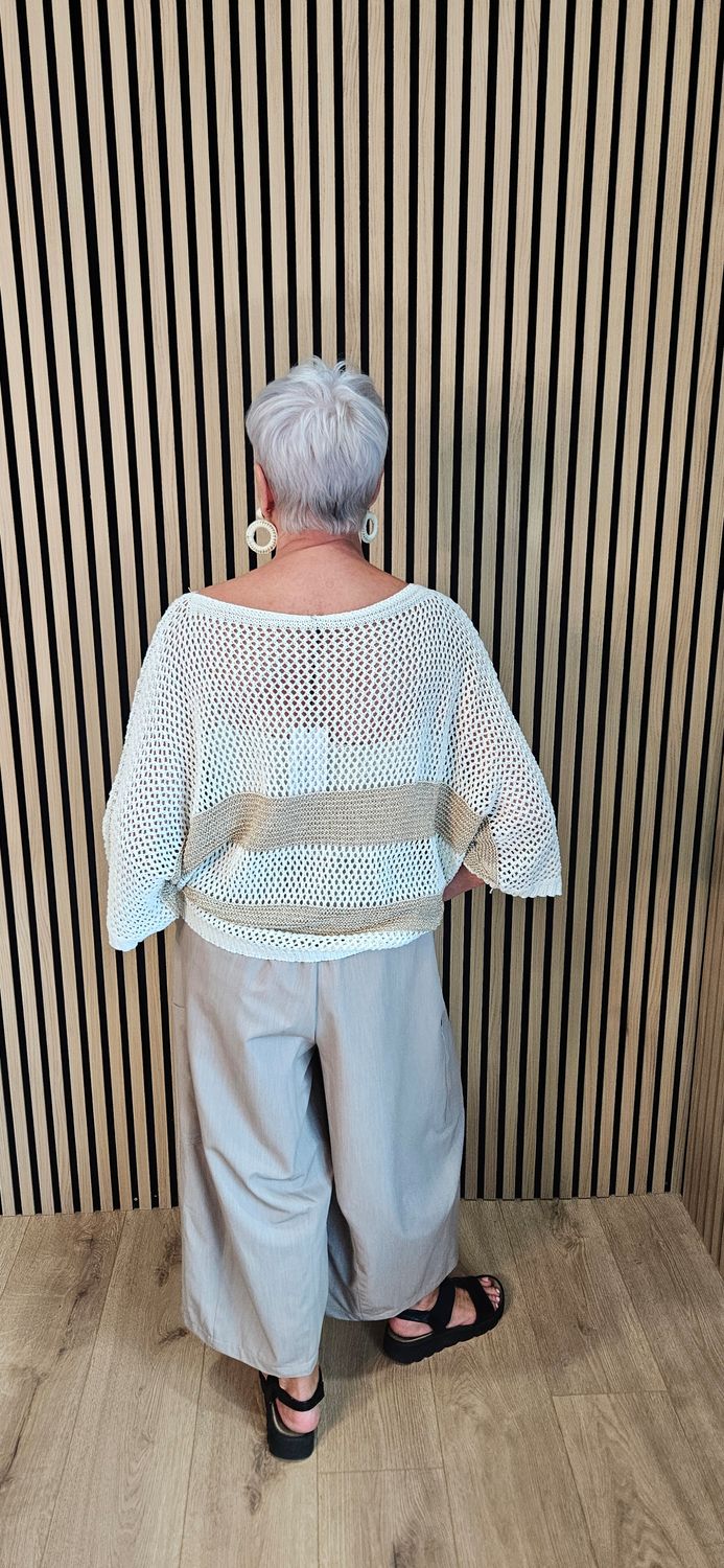 Open Knit Metallic Stripe Jumper  - Cream/Gold