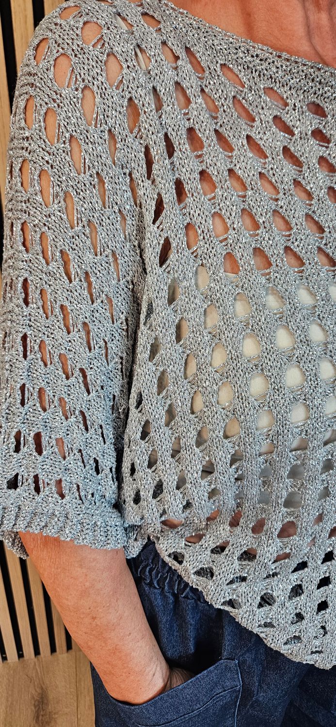 Silver Shimmer Open Knit Jumper