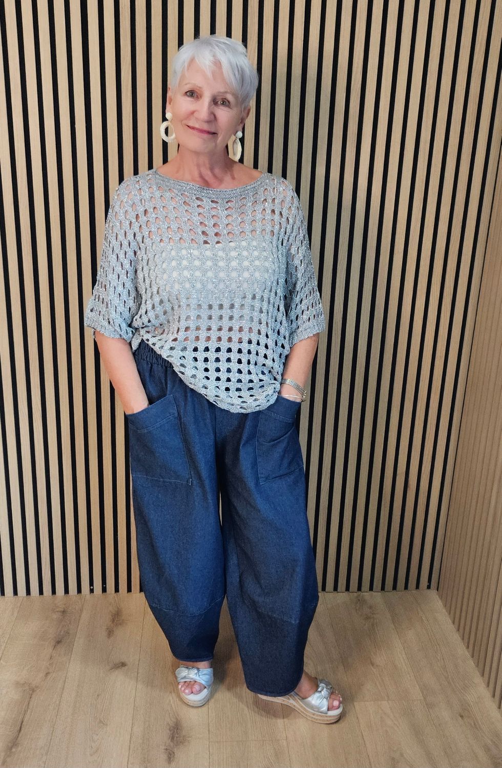 Silver Shimmer Open Knit Jumper