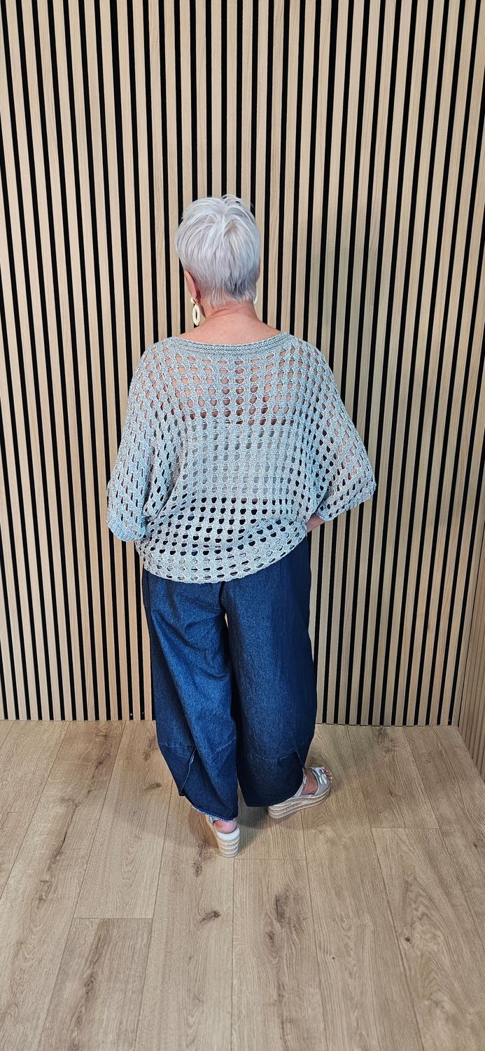 Silver Shimmer Open Knit Jumper