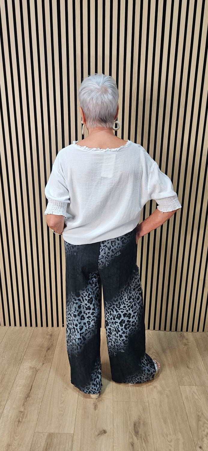 Animal Print Wide Leg Trousers- Black