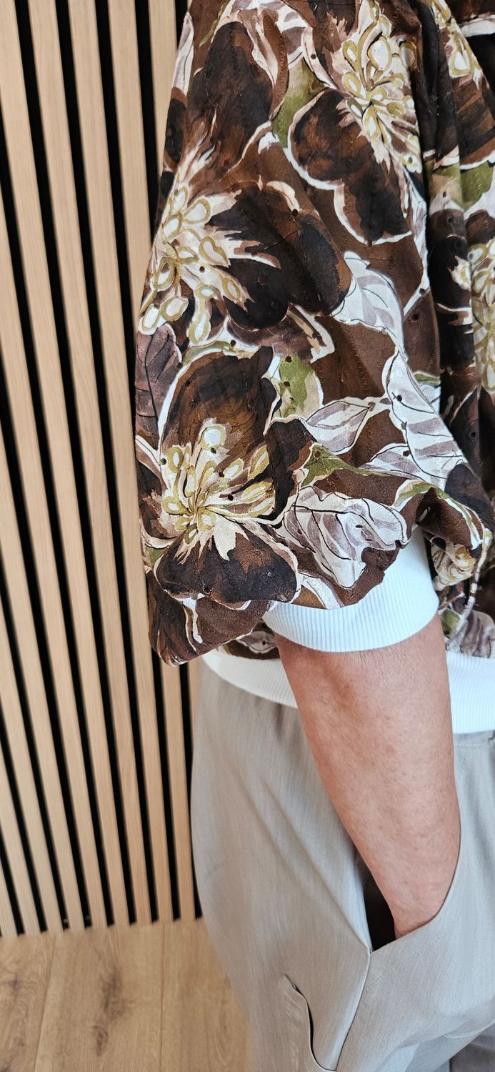Military Style Floral Cotton Zip Jacket