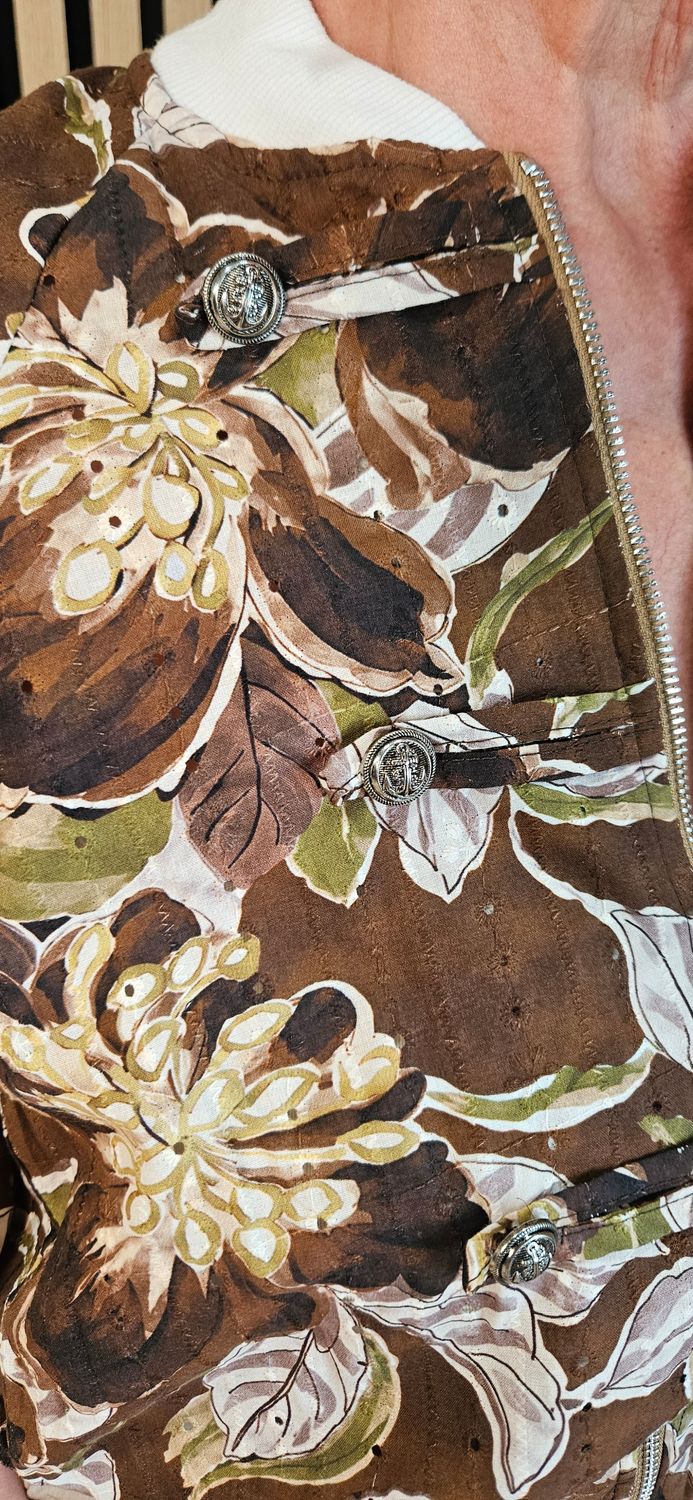 Military Style Floral Cotton Zip Jacket