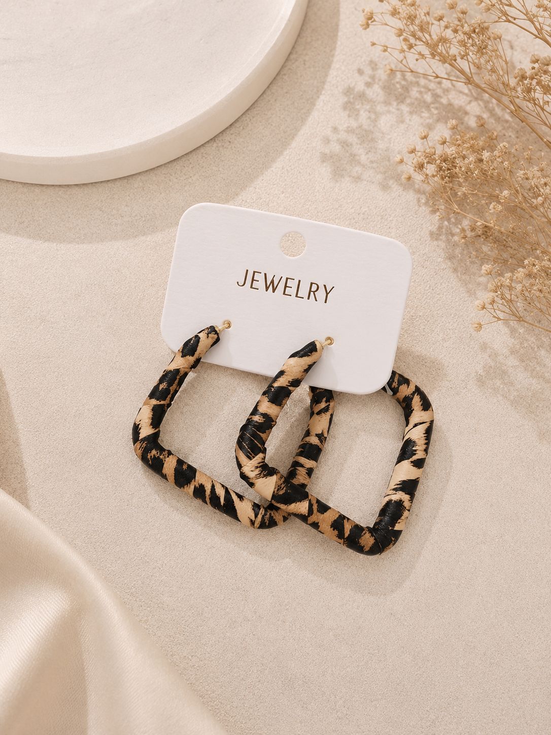 Leopard Print Square Hoop Earrings
