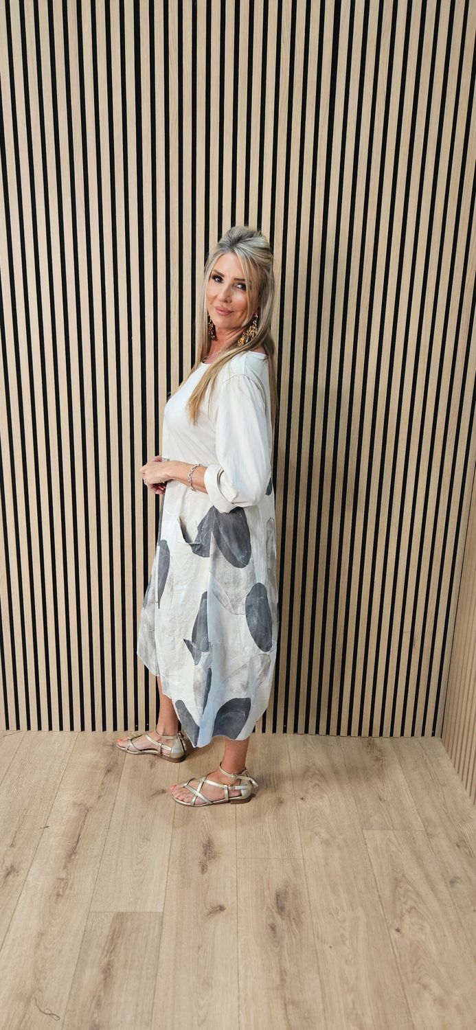 Abstract Spot Print Cotton Dress – Stone