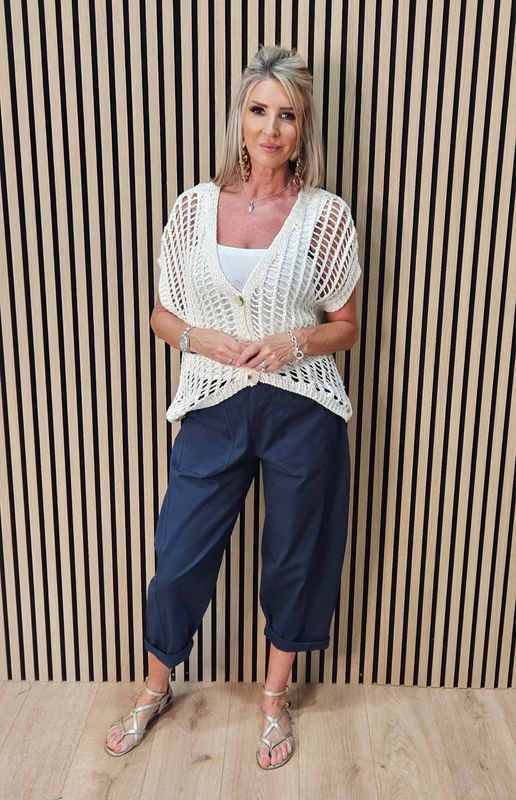 Open Knit Button Front Cardigan