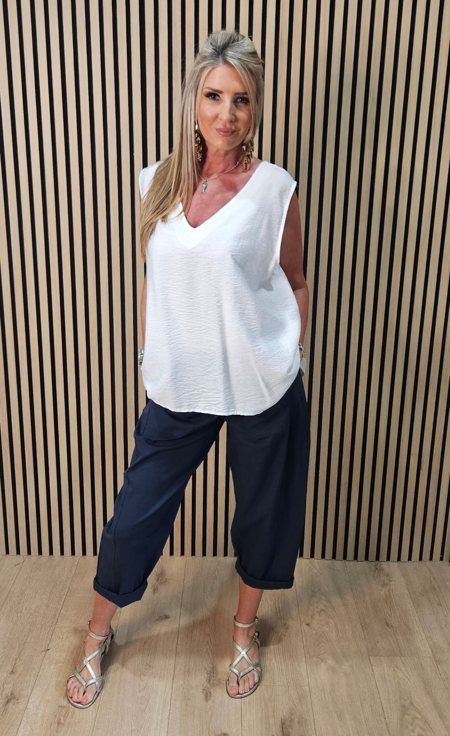Sleeveless V-Neck Back Detail Top