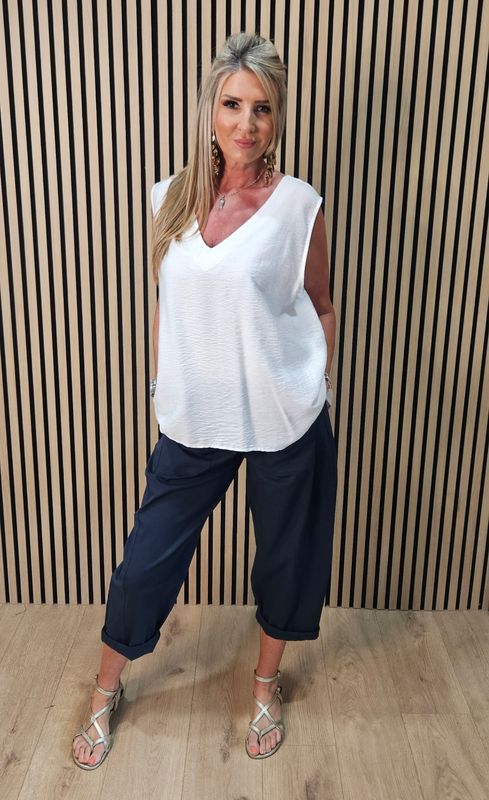 Sleeveless V-Neck Back Detail Top