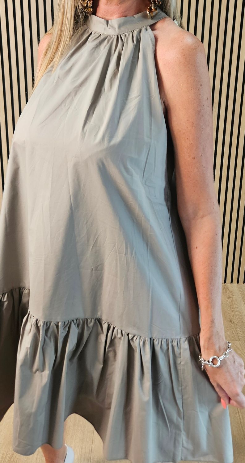 Cotton Halterneck Frill Hem Dress