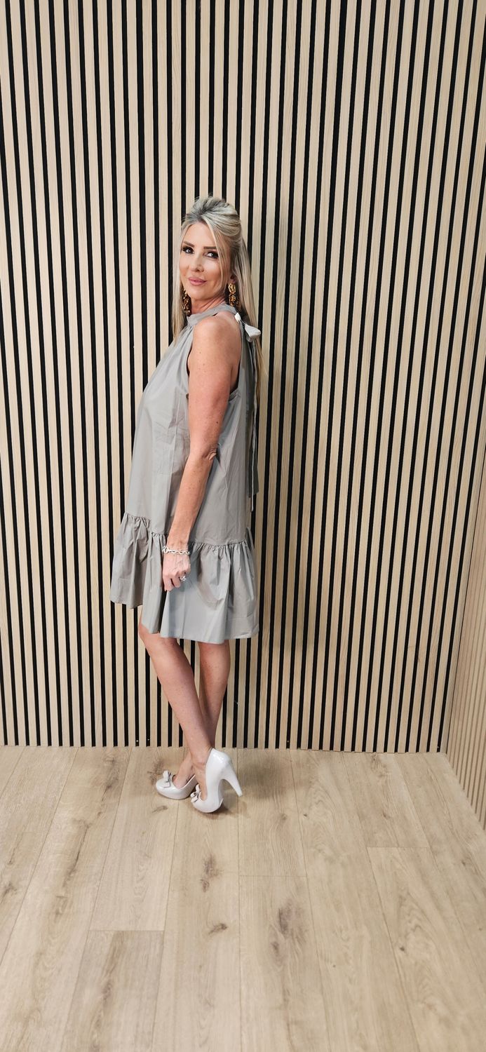 Cotton Halterneck Frill Hem Dress