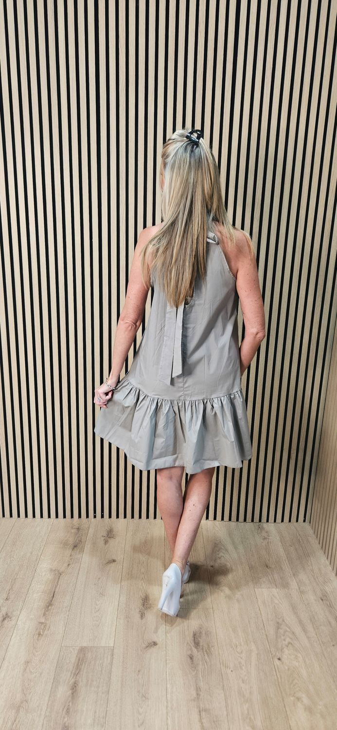 Cotton Halterneck Frill Hem Dress