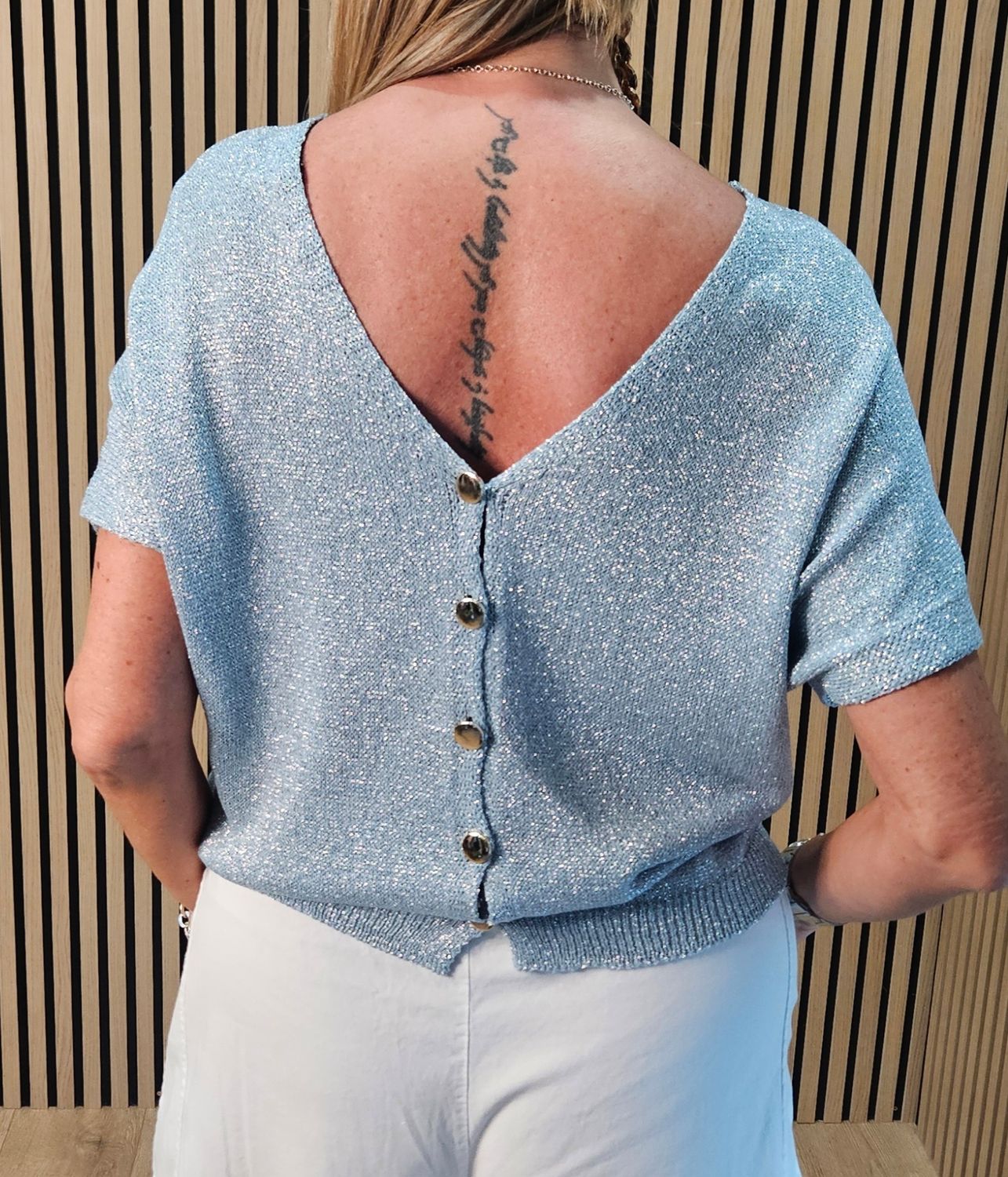 Shimmer Button Back Knit Jumper