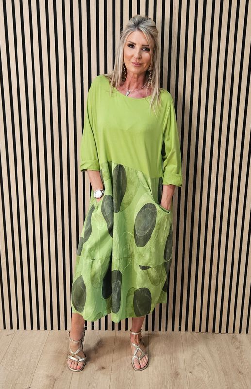 Abstract Spot Print Cotton Dress – Lime Abstract Spot Print Cotton Dress – Lime