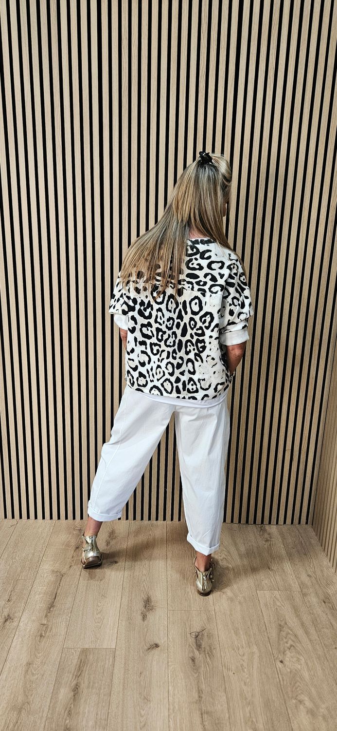Leopard Print Layered Sweatshirt – Cream