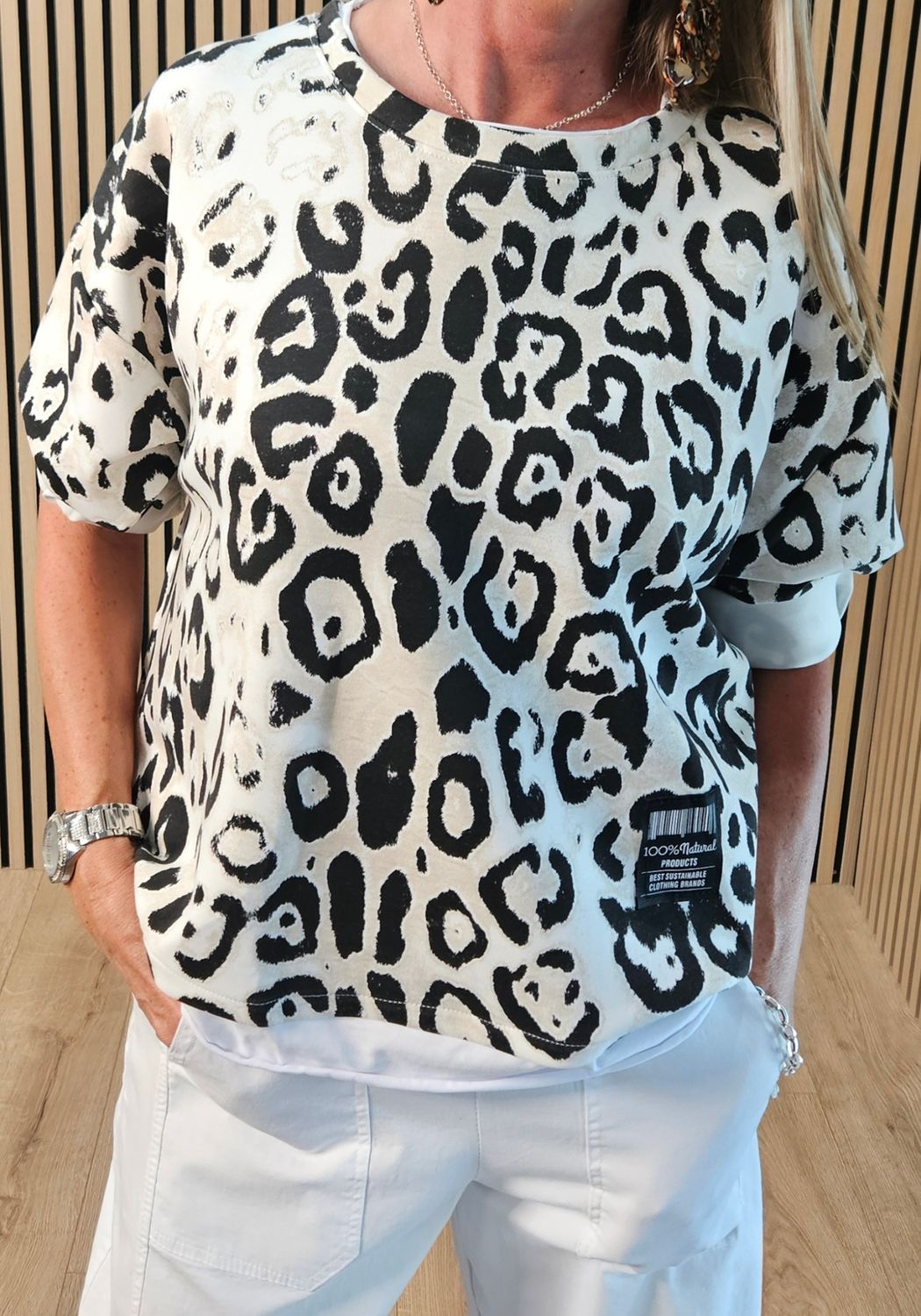 Leopard Print Layered Sweatshirt – Cream