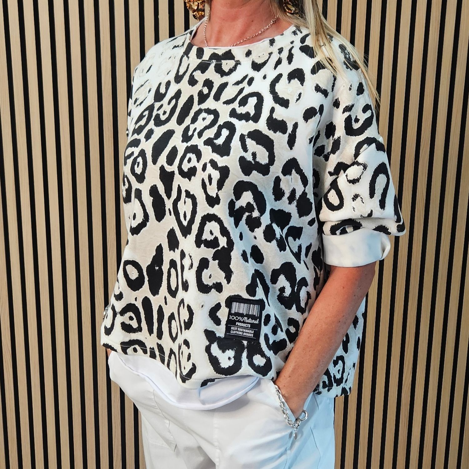 Leopard Print Layered Sweatshirt – Cream