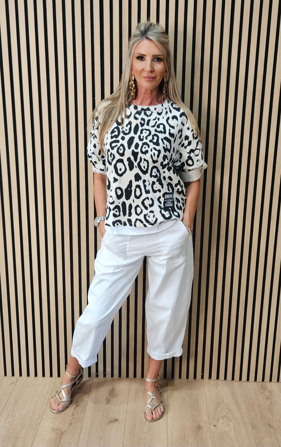 Leopard Print Layered Sweatshirt – Cream