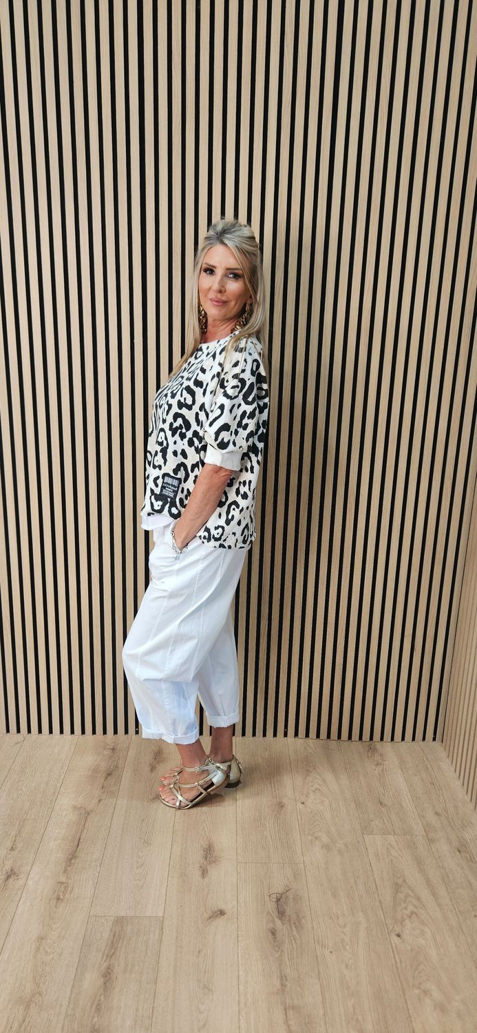 Leopard Print Layered Sweatshirt – Cream