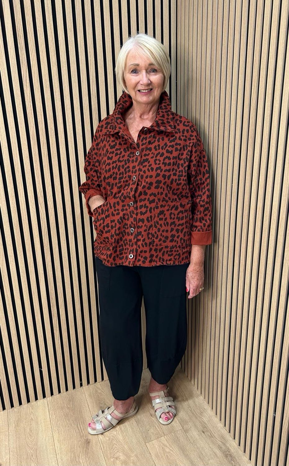 Leopard Print Stretch Jacket - Rust