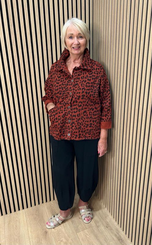 Leopard Print Stretch Jacket - Rust