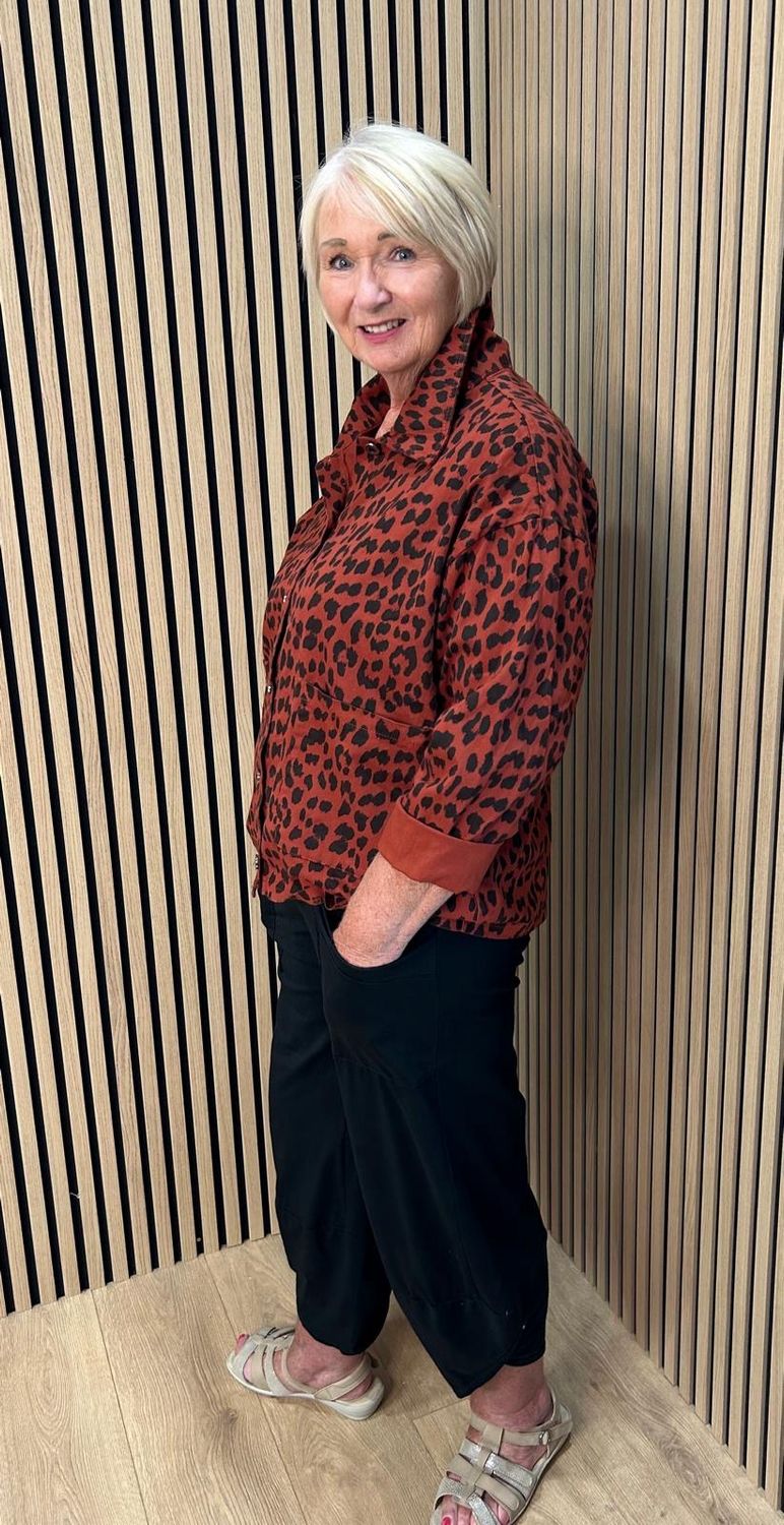 Leopard Print Stretch Jacket - Rust