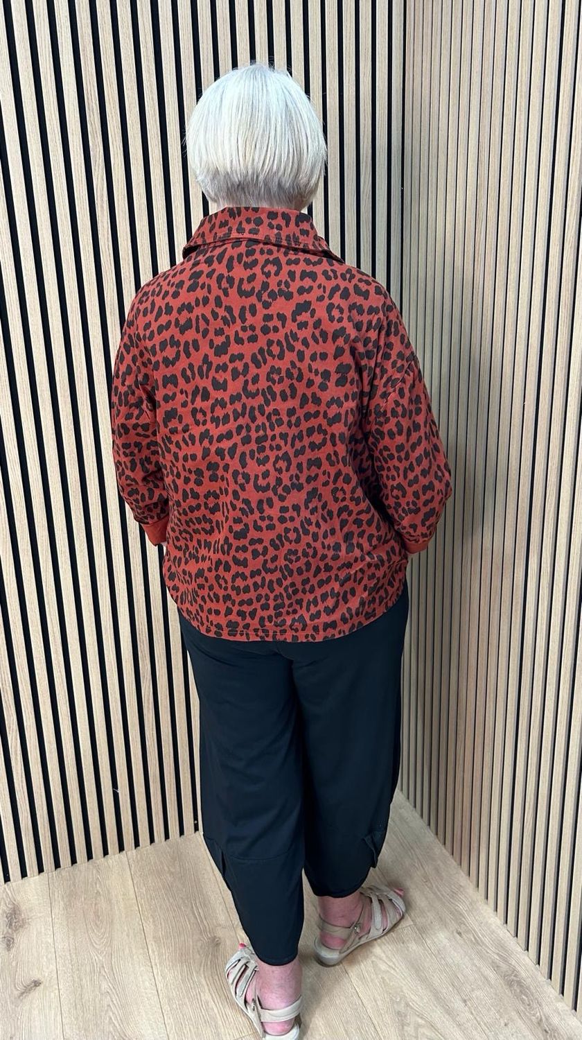 Leopard Print Stretch Jacket - Rust