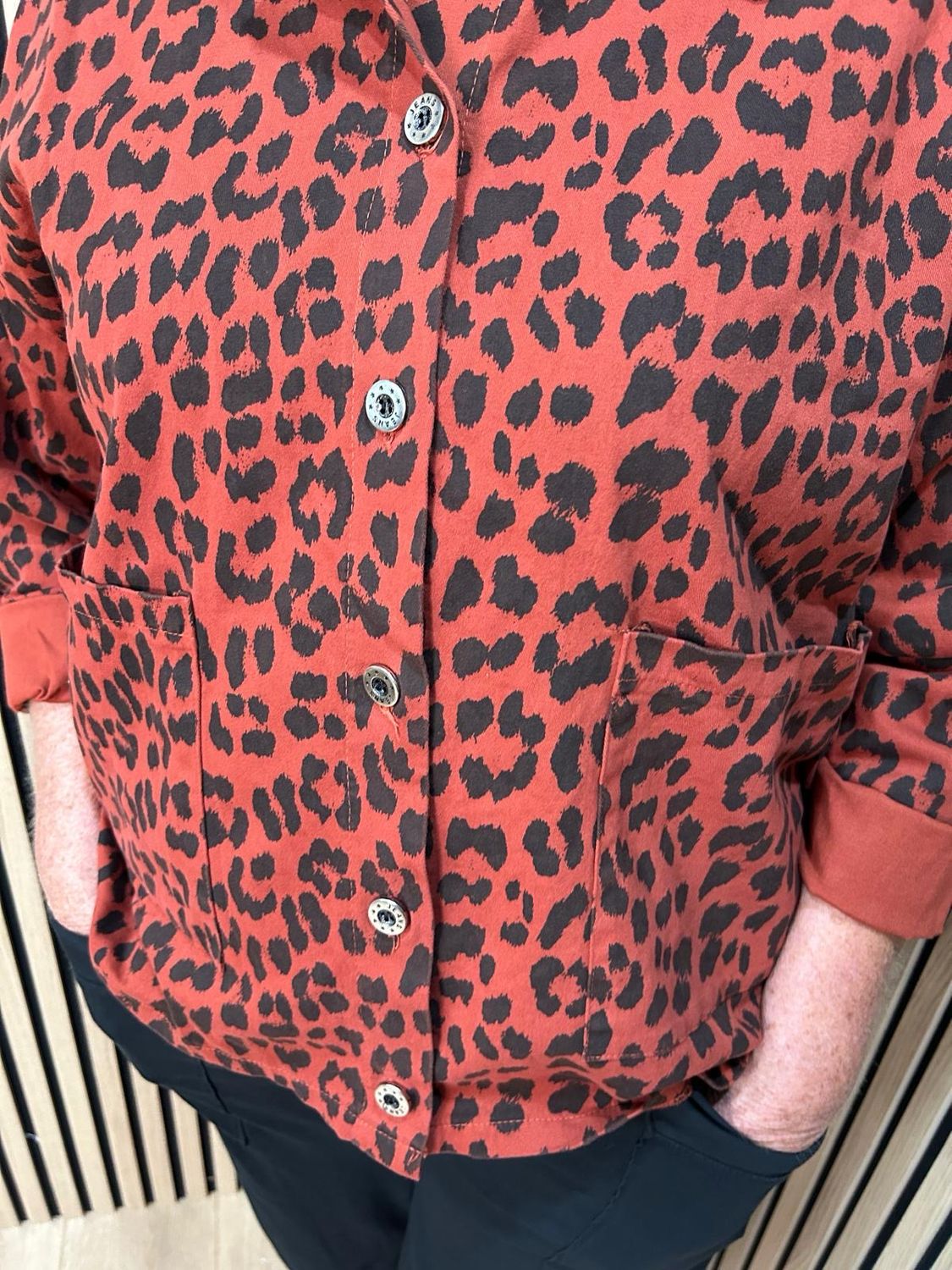 Leopard Print Stretch Jacket - Rust