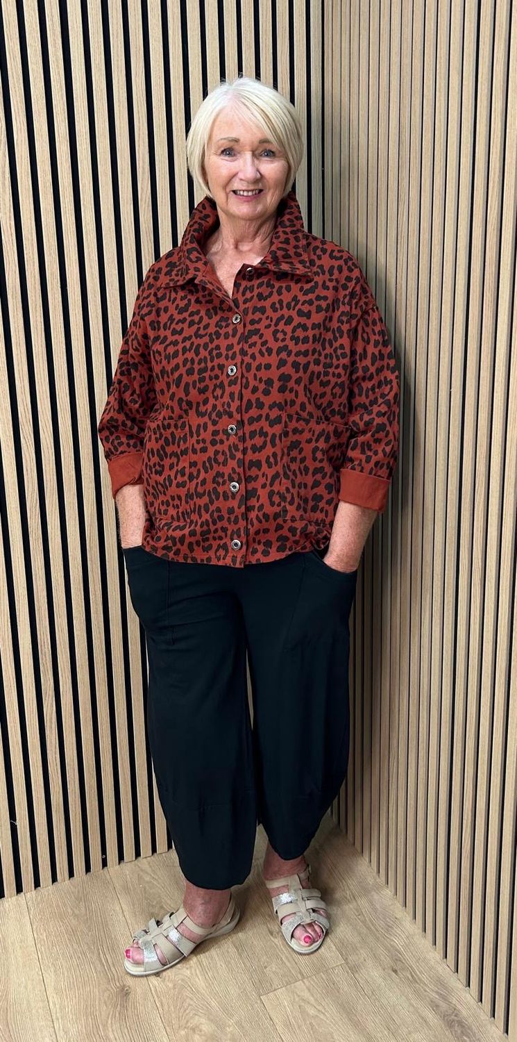 Leopard Print Stretch Jacket - Rust