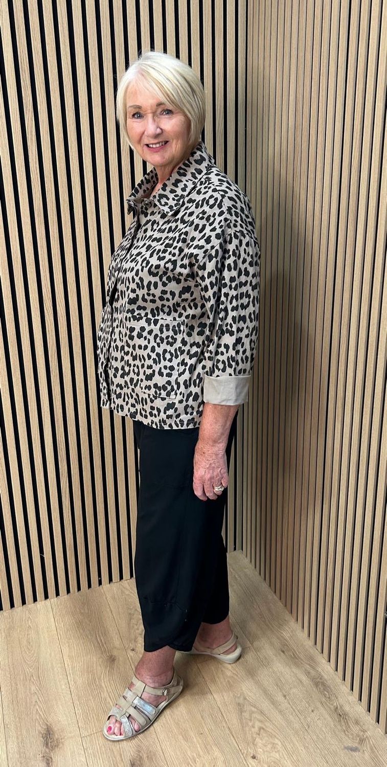 Leopard Print Stretch Jacket - Stone