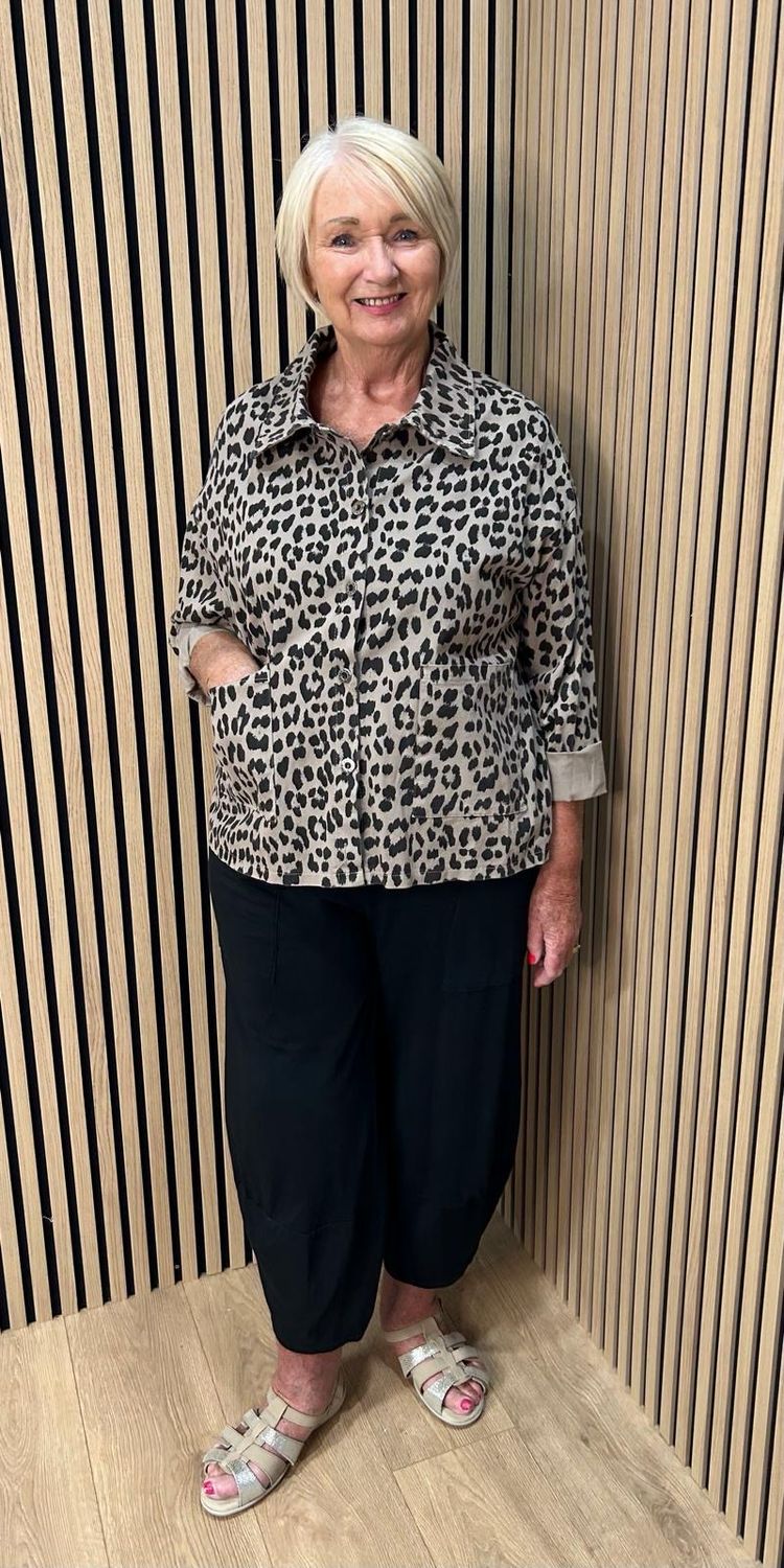 Leopard Print Stretch Jacket - Stone