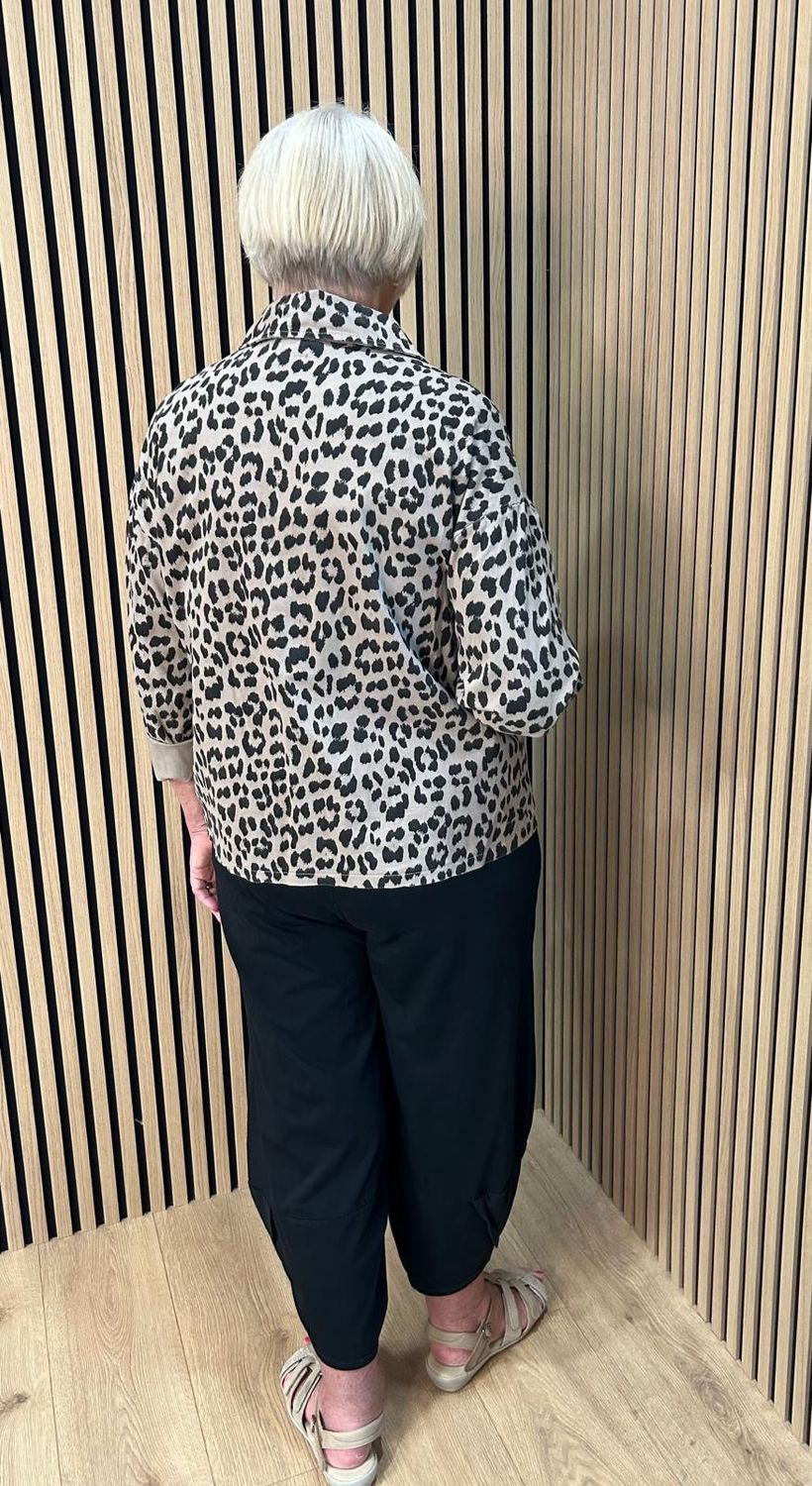 Leopard Print Stretch Jacket - Stone