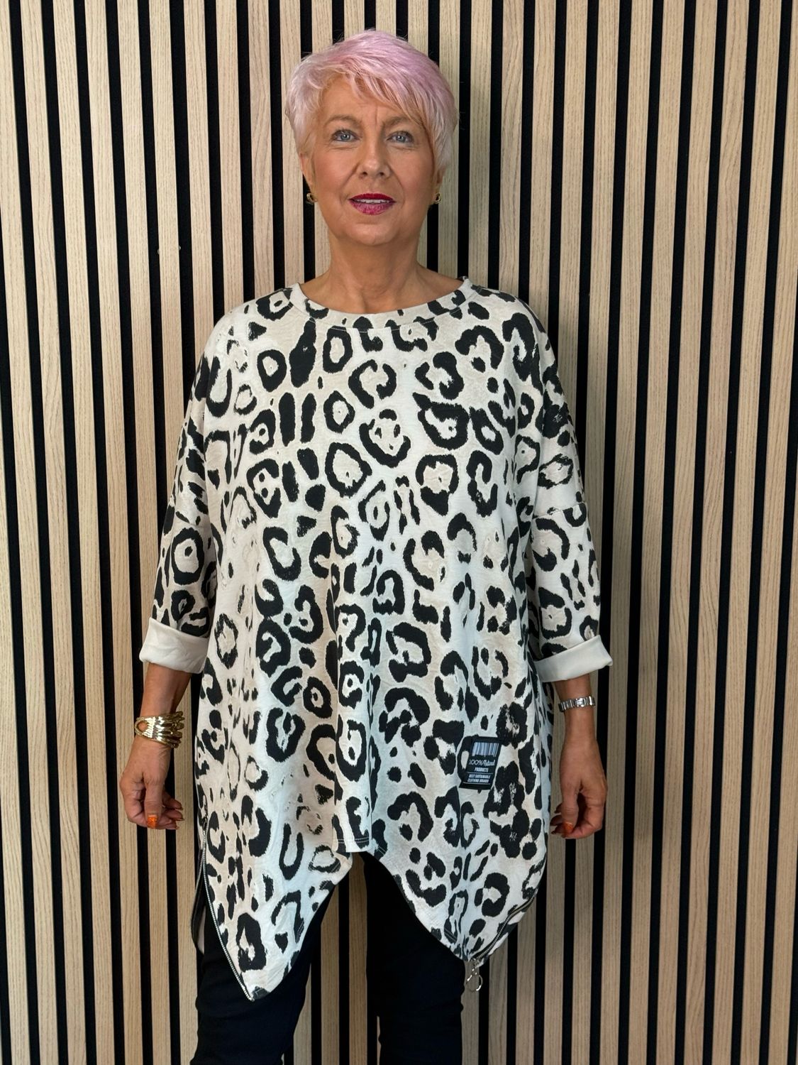 Leopard Print Zip Detail Top - Taupe/Black