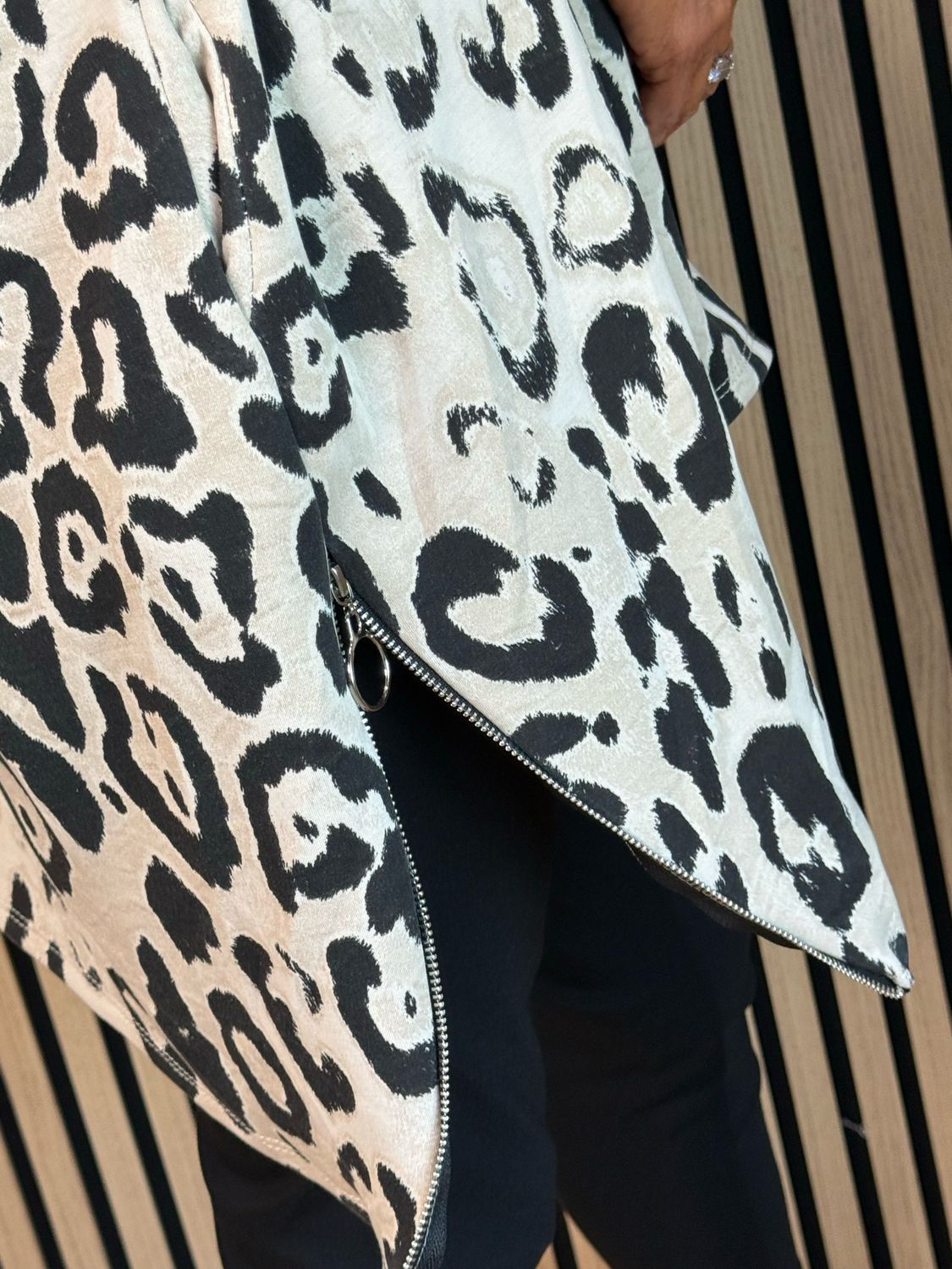 Leopard Print Zip Detail Top - Taupe/Black