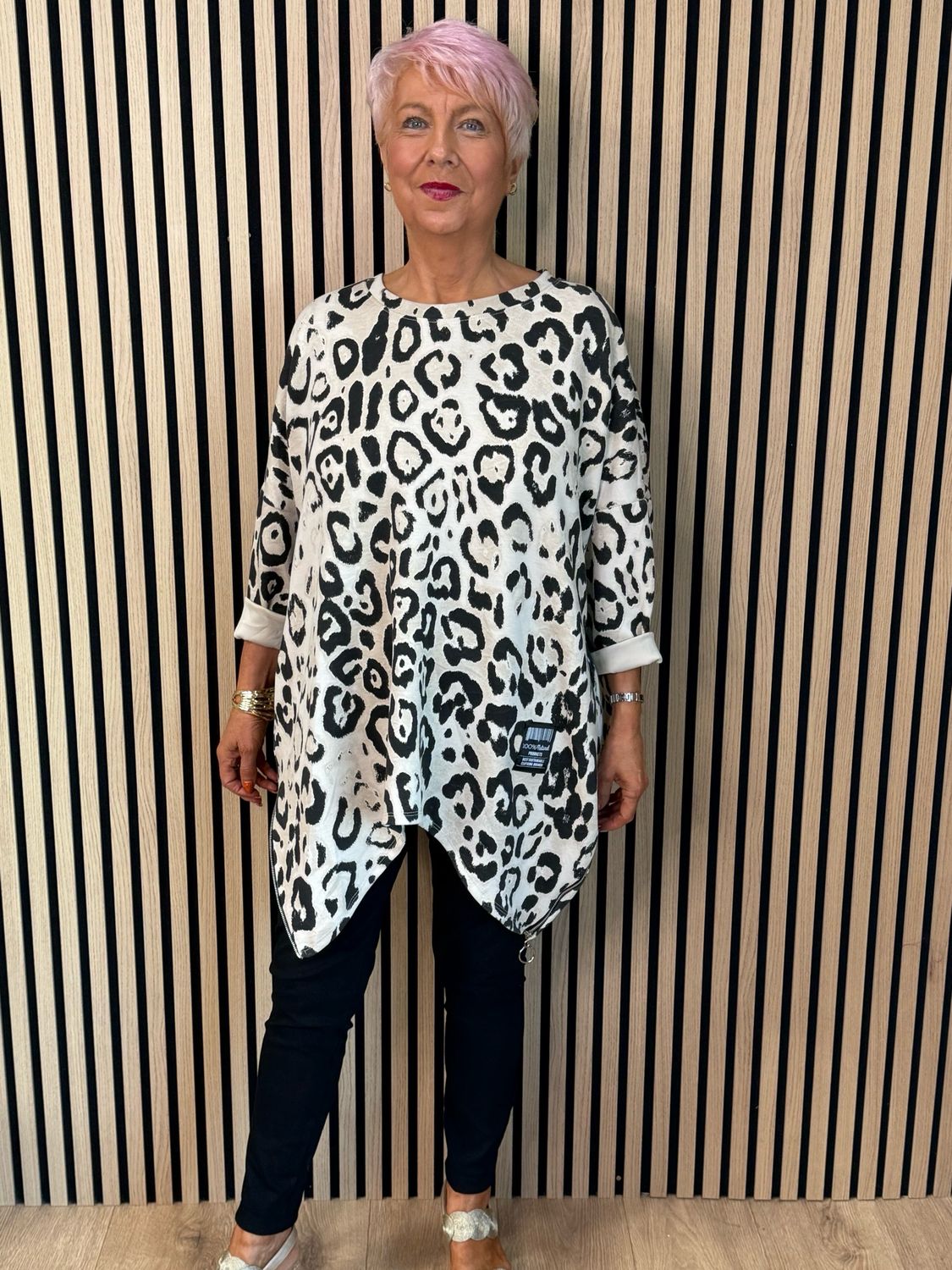 Leopard Print Zip Detail Top - Taupe/Black