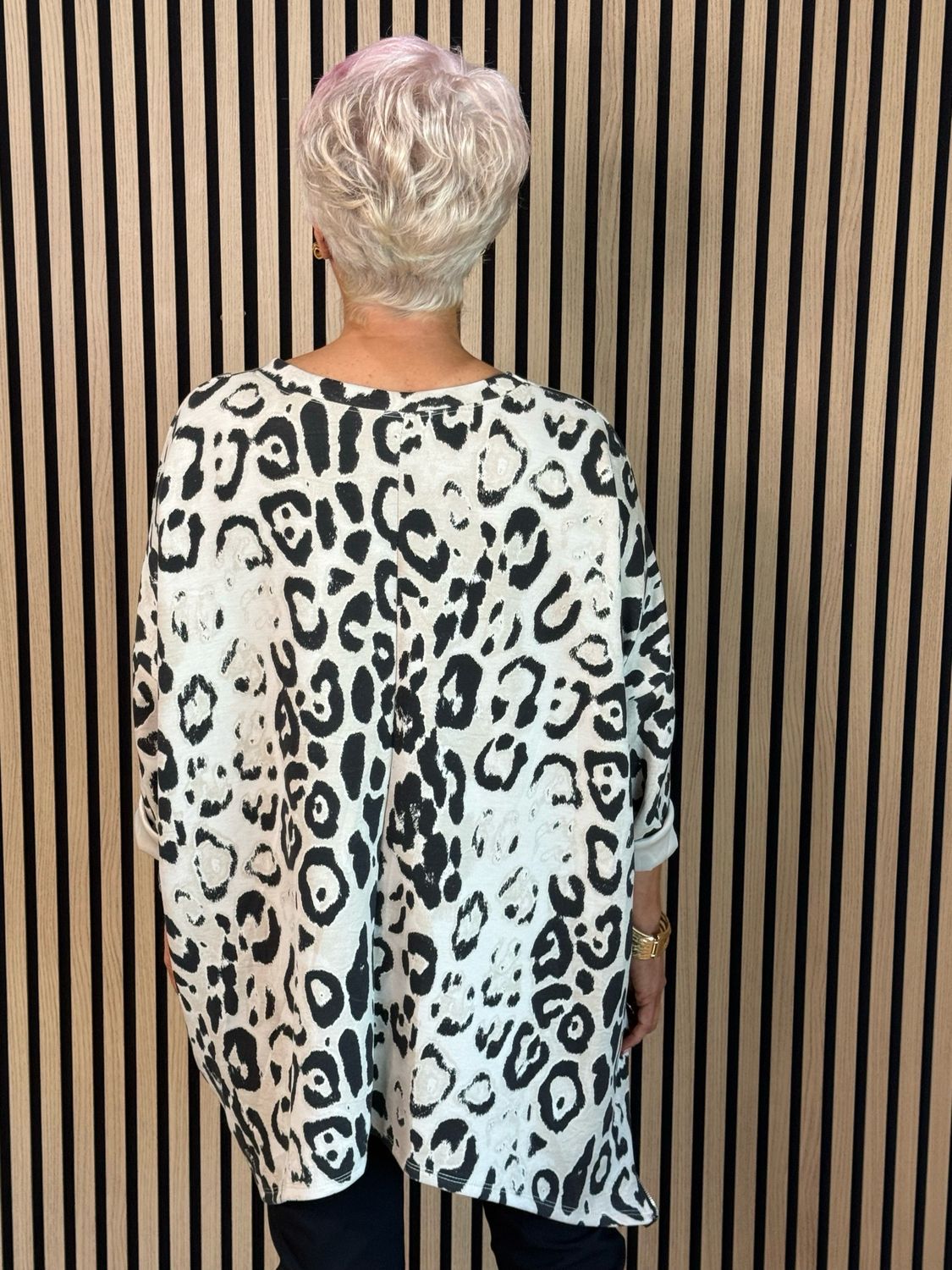 Leopard Print Zip Detail Top - Taupe/Black