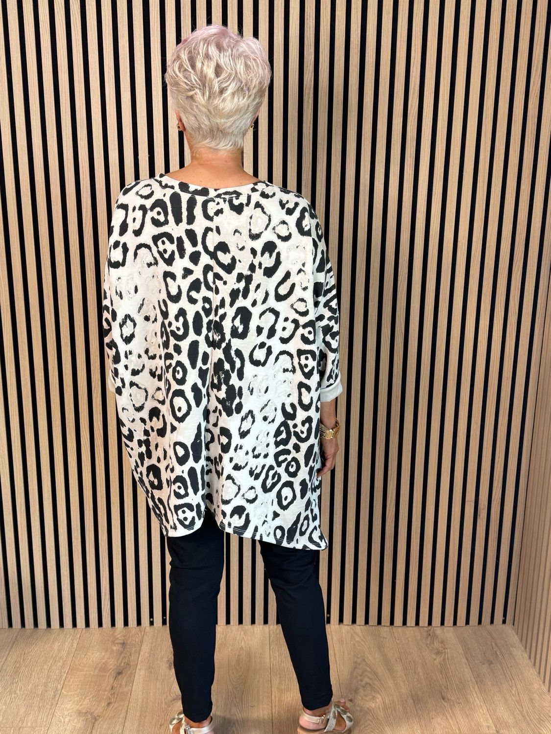 Leopard Print Zip Detail Top - Taupe/Black
