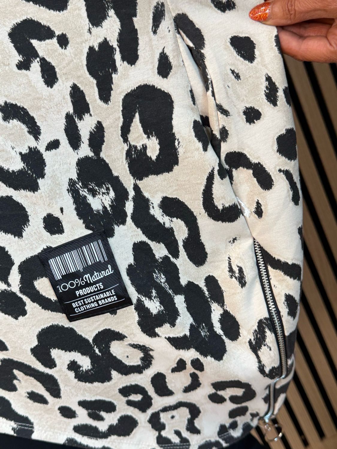 Leopard Print Zip Detail Top - Taupe/Black