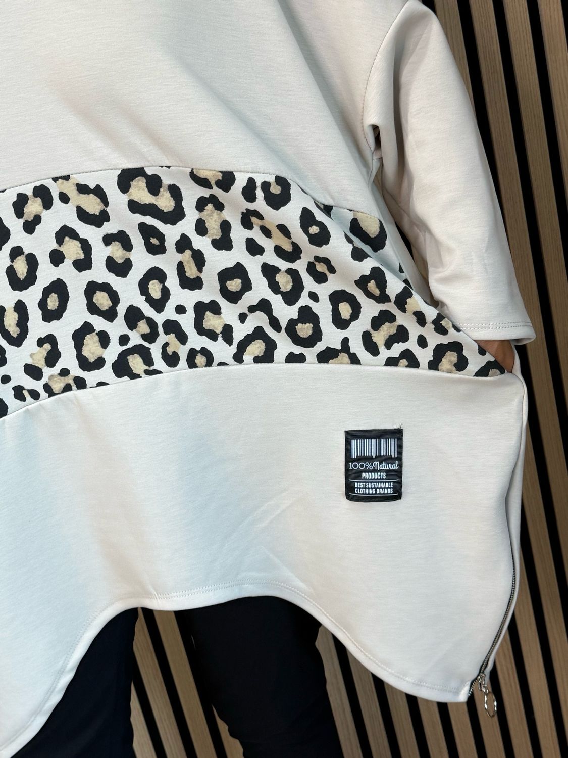 Leopard Print Panel Oversized Jumper - Beige/Black