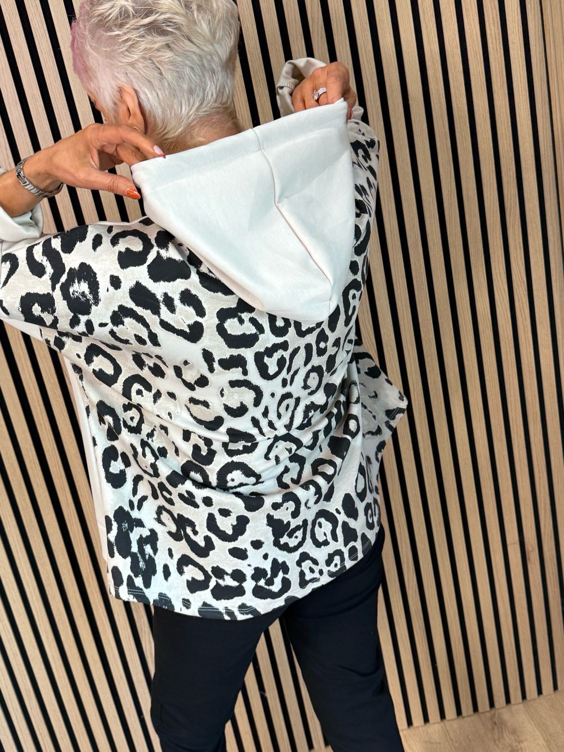 Leopard Print Layered Hoodie - Beige